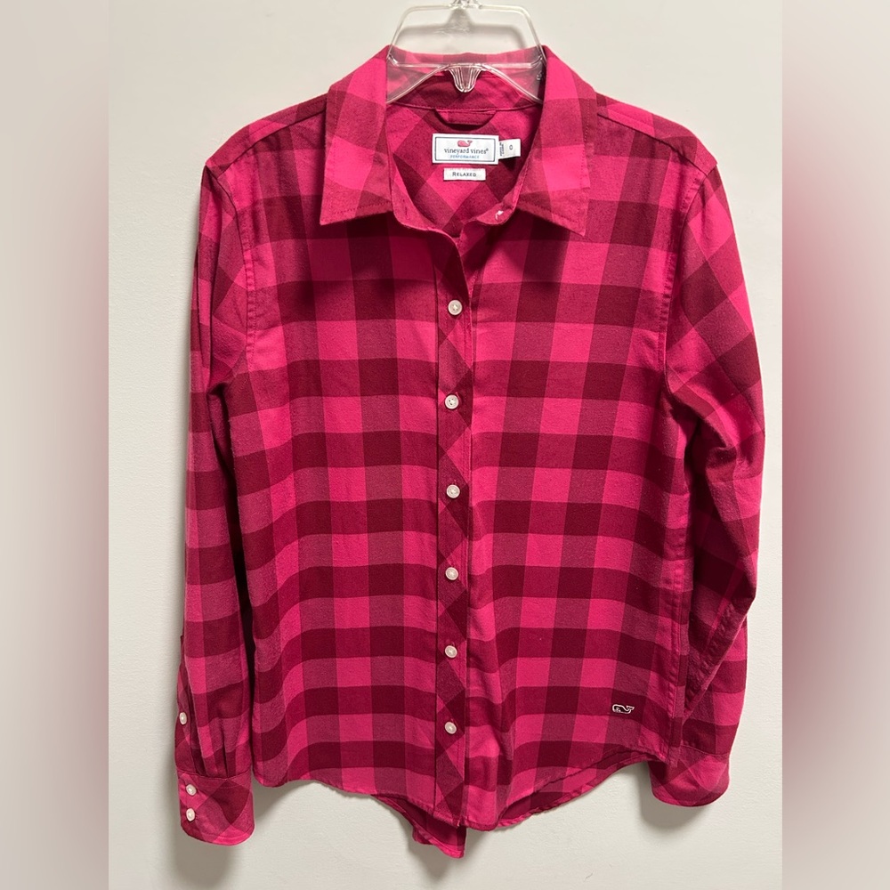 Vineyard Vines Women's performance Pink Plaid Button Down Shirt